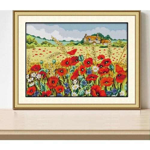 Corn poppy Cartoon Cross Stitch Patterns 14CT and 11CT Counted Printed Canvas for The flowers Embroidery Kit DMC DIY Needlework