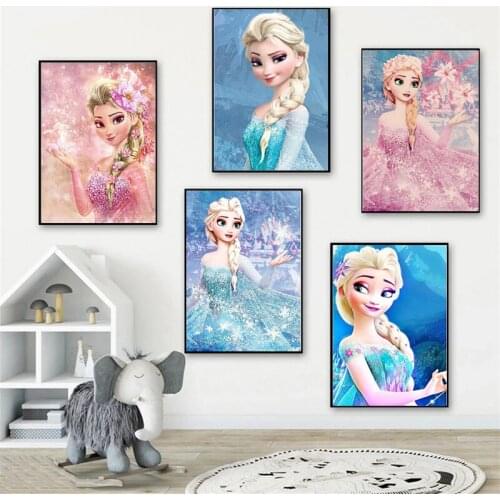 Disney Movie Frozen Art Canvas Painting Anna And Elsa Cartoon Figure Poster Wall Art Picture For Girls Room Home Decoration
