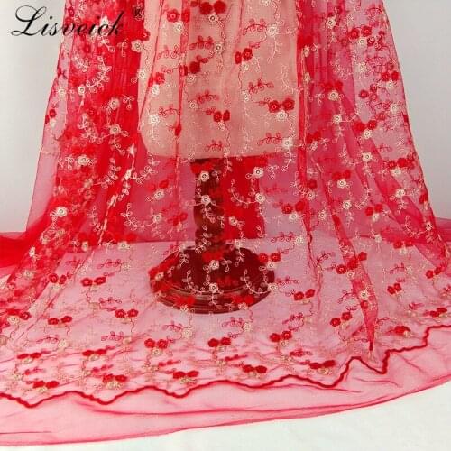 New 1yard Two-color gold thread embroidery small flower mesh tulle DIY wedding dress skirt clothing accessories