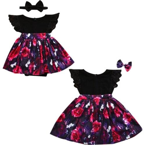 0-7Y Newborn Kids Baby Girls Sister Clothes Floral Romper Dress +Headband 2Pcs sets Summer Kids Girls Cute Outfits