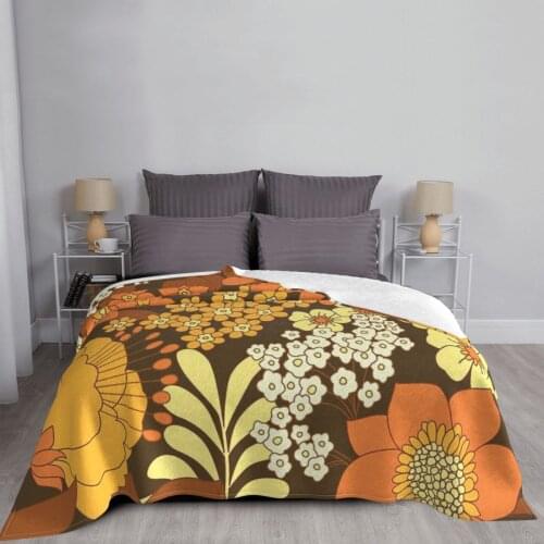 Brown Yellow Orange & Ivory Retro Flowers Throw Blanket Bedroom Rugs Gauze Blanket Sofa Blanket Bedspread 90 ChildrenS Blanket