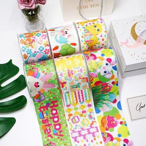 5yards Easter Printed Grosgrain Ribbon For Crafts DIY Hair Bows Birthday Decoration18880