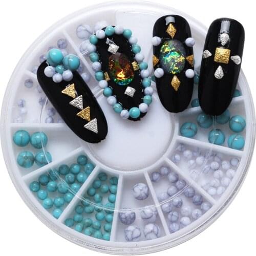 LF 1Box(150Pcs) Mixed Turquoise Beads For Needlework FlatBack Cabochon Scrapbook Decoration Craft DIY Embellishments Accessories
