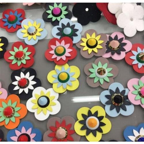 Hot 5pcs Luggage Pu Leather Flower Craft Colorful Rivet Contrast Color Flowers Head Diy Belt/strap Rivets Backpack Shoes
