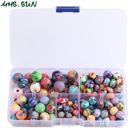 MHS.SUN Mixed Loose Polymer Clay Beads Printing Flower Pattern Round Beads Colorful For DIY Handmade Jewelry Making