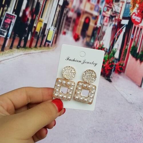 Fashion statement earrings 2019 large geometric earrings for women Pearl pendants gold drop earrings wedding Jewelry