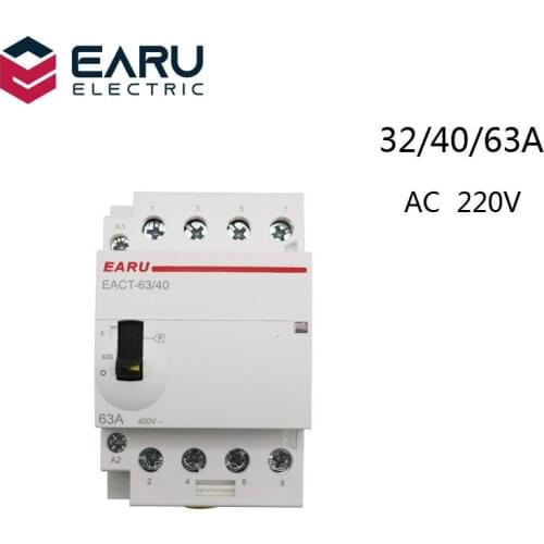 4P 32A 63A AC 220V 230V 50/60Hz Din Rail Household AC Modular Contactor With Manual Control Handle Switch 4NO 4NC 2NO 2NC 3NO1NC