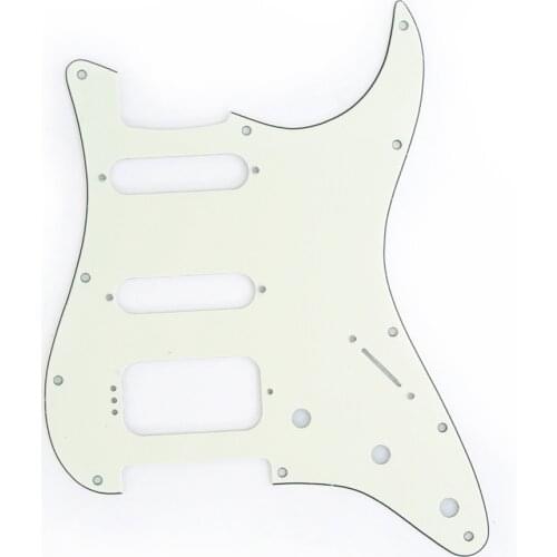 Musiclily Pro 11-Hole Round Corner HSS Guitar Strat Pickguard for USA/Mexican Strat 4-screw Humbucking Pickup, 3Ply Ivory Mint