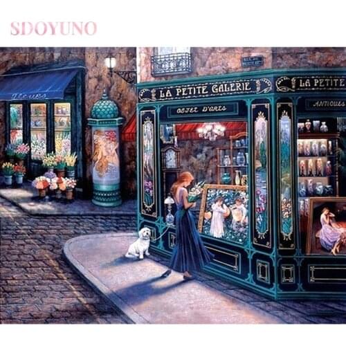 SDOYUNO DIY painting by number kit with frame for adult street girl coloring by numbers HandPaint Home Decor Gift Canvas Drawing