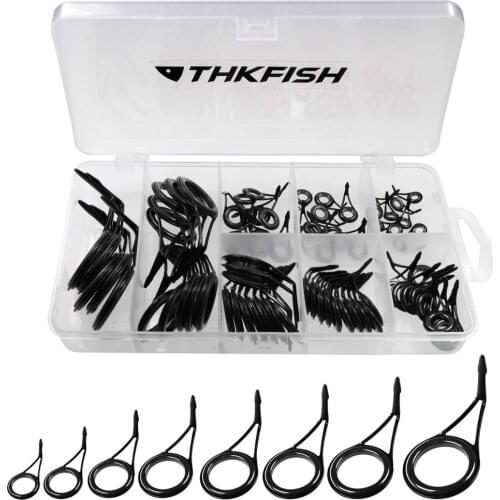 75pcs/box Fishing Rod Guides Kit Spinning Rod Guides Ceramic Stainless Steel Rod Guide Repair Size 6-30 Black