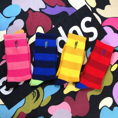 Crew Street Fashion Socks Stripe Cartoon Hi Carrots Embroidery Cartoon Striped Colorful Carrot High Standard Sweet Sox Sokken