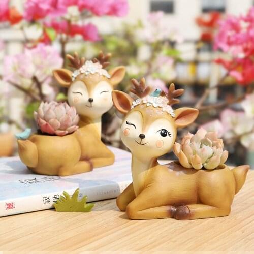 Cartoon Deer Succulent Pot Resin Animal Planter Vase Art Garden Table Arrangement Creative Cactus Flower Pot Bonsai Decoration