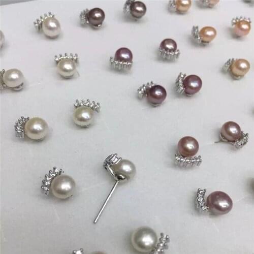 Wholesale 100pairs/lot Hot Cheap Real Freshwater Pearl Earrings Silver Plated Stud Earrings Nice Party Wedding Gift