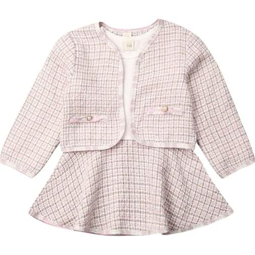 2Pcs Autumn Winter Baby Girls Skirt Sets Baby Girls Long Sleeve Plaid Jacket Coat Tops Tutu Skirts Dress Baby Girls Clothing Set