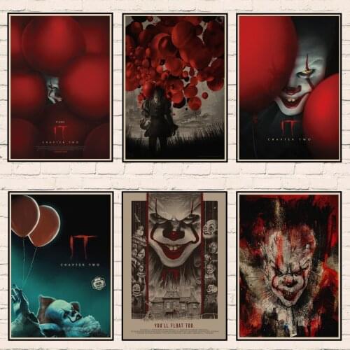 Poster IT Horror Movie Stephen King Pennywise Retro Kraft Paper Poster Wall Art Picture for Living Room Home Decor wall sticker