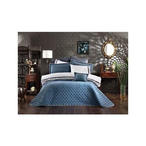 DowryWorld - Dalyan Bed Cover with Double Duvet (Beige and Petrol Blue)