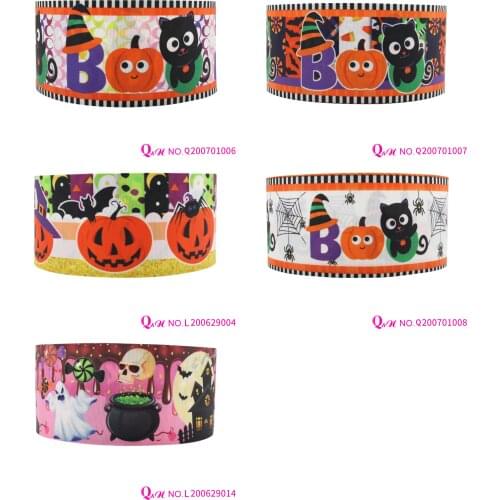 Q&N ribbon 16mm 22mm 25mm 38mm 50mm 75mm Halloween Pumpkin 50yard Ribbons Gift Box Withlogo DIY Accessories Free Shipping