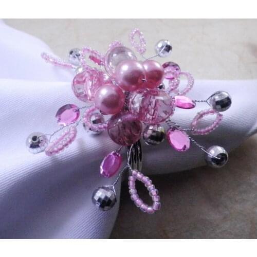 Pink glass beaded plearl flower napkin ring