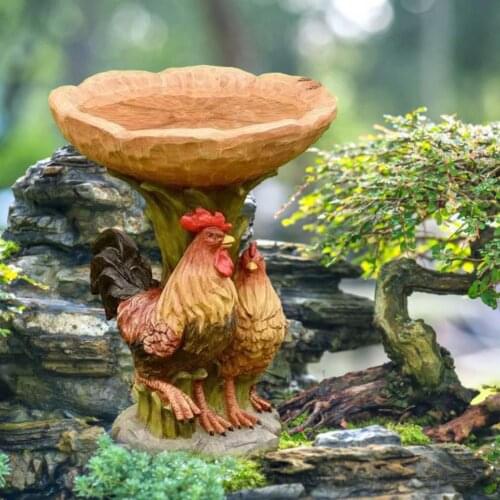 Rooster-shaped Garden Statue Bird Feeder Bath For Outdoor Home Decor Crafts Resin Bird Feeder Garden Decoration Sculpture Statue