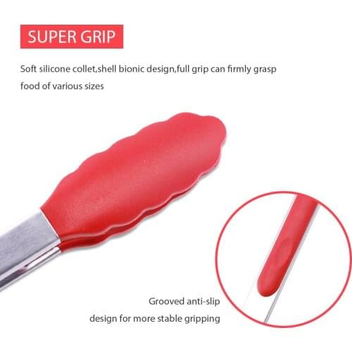 Silicone Food Tong Stainless Steel Kitchen Tongs Silicone Non-slip Cooking Clip Clamp BBQ Salad Tools Kitchen Accessories