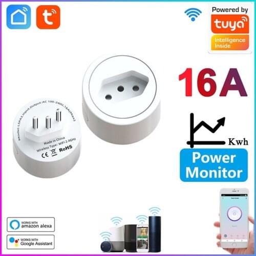 Brazil Smart Socket WIFi Smart Plug With Tuya SmartLife Power Timer Voice Control 16A Surge Protector Work For Alexa Google Home