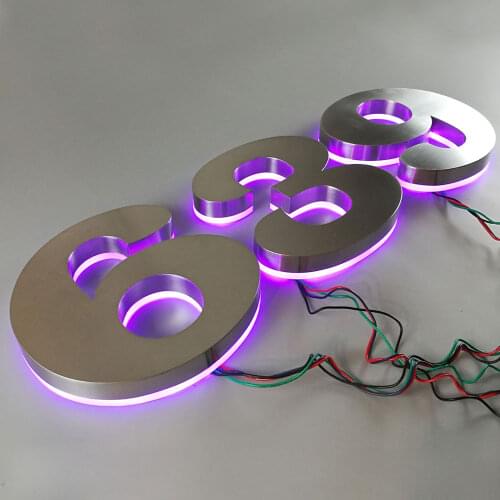 Modern brushed stainlesss steel led signs illuninated house numbers mount on the door warm/RGB/blue/white light