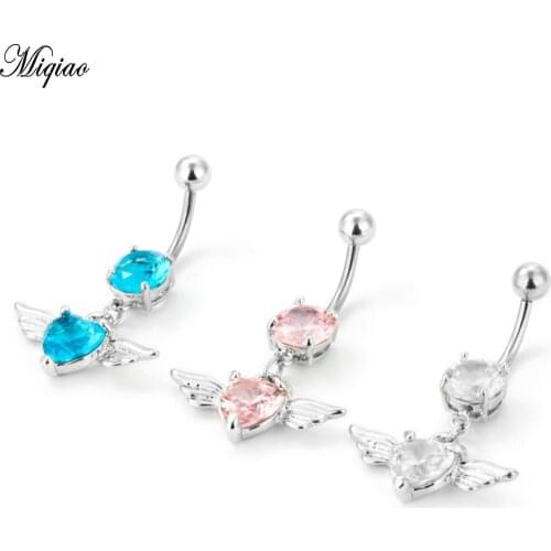 Miqiao 1 Pcs Piercing Jewelry Love Heart Shaped Navel Button Angel Wing Feather Navel Ring New