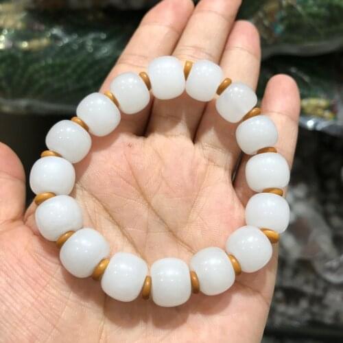 High Quality White Jade Gold Silk Jade Old Line Bead Bracelet Gold Silk Jade Lanolin White Bracelet Bracelet New Style