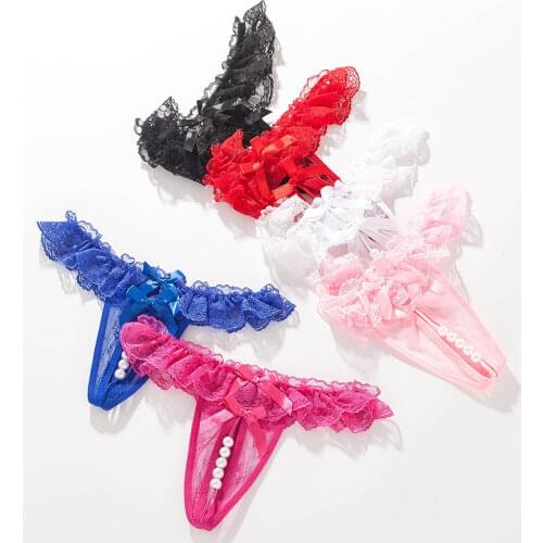 Lace Open Crotch Thong Massage Pearl Sexy Panties Feminine Transparent Hot Free T Pants