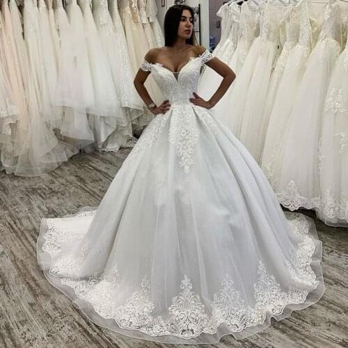 Long White Ball Gown Wedding Gown 2021 Princess Sexy Scoop Neck Vestidos De Novia 2021 Off The Shoulder Tulle Wedding Dresses