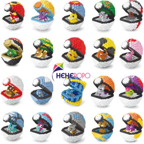20 New Styles Pokemon Blocks Small Particles Mini Building Assembled Pikachu Pokeball Educational Toys