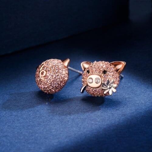 2019 New fashion sweet little pig earrings personality cute AAA Zircon stud earrings jewelry boucle d'oreille femme