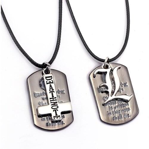 2021 Anime Death Note Necklace Women Men Charm Role Play Gifts Jewelry L Cross Dog Tag Pendant Fashion Rope Chain Necklaces
