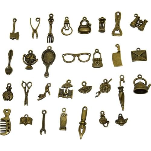 30PCS Mixed Vintage Metal Daily Necessities Charms Life Tool Pendant For DIY Handmade Jewelry Making Supplies