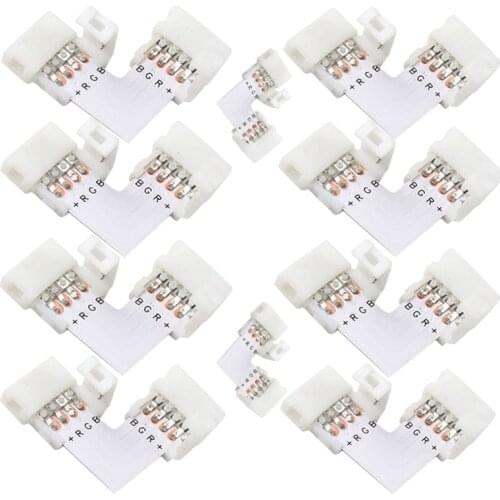 10mm 4 Pin L Shape Led Rgb Connector for Connecting Corner Right Angle 10mm 5050 2835/3528 RGB LED Strip Light