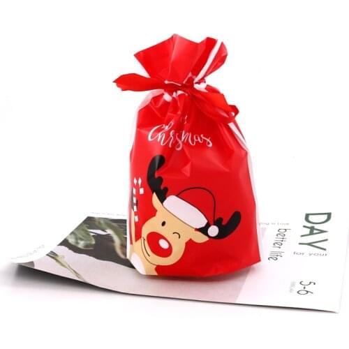 5pcs 15*21cm Merry Christmas Drawstring Gift Bags Santa Claus jewelry Packing Bags Happy New Year Christmas EVe Candy apple Bags