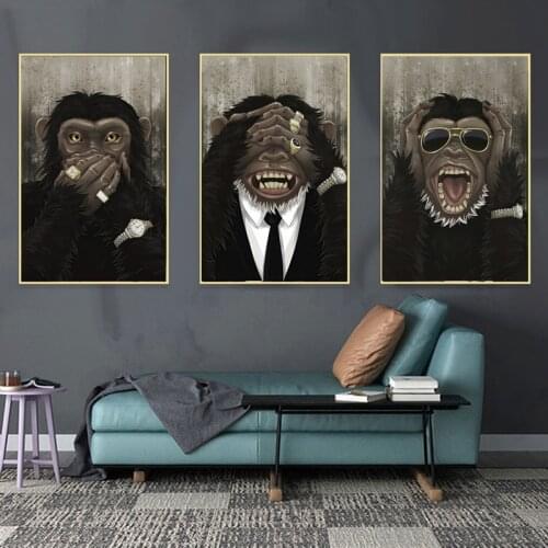 Abstract Animal Three Monkeys Gorilla Mordern Art Posters and Prints On Canvas Painting Wall Pictures for Living Room Home Decor