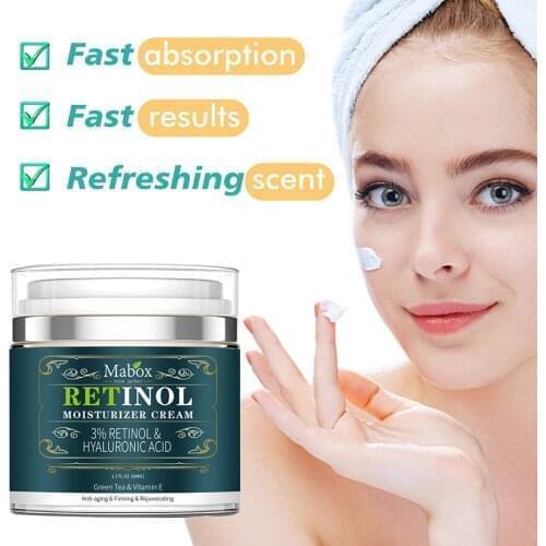 Mabox 50ml Retinol 2.5%Moisturizer Face Cream Hyaluronic Acid AntiAging Remove Wrinkle Vitamin E Collagen Smooth Whitening Cream