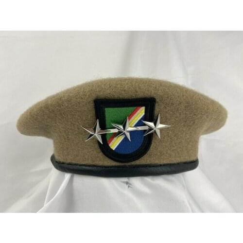 US ARMY RANGER REGIMENT WOOL KHAKI BERET OFFICER 3 STAR LIEUTENANT GENERAL RANK