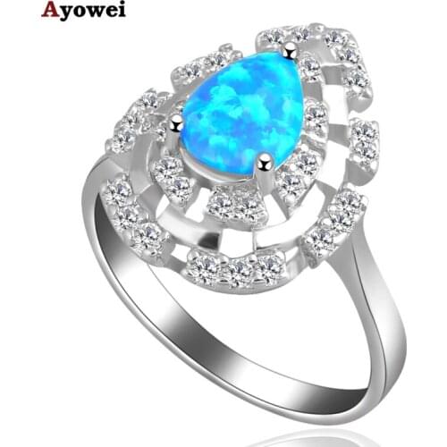 AYOWEI New arrival Excellent blue fire Opal 925 Silver Rings for women USA size 6.5# 6.75# 7.5# 7.75# OR404A