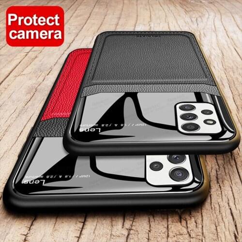 Leather Plexiglass Back Case For Samsung Galaxy A52 A72 A32 5G A 52 32 72 A526B A726B A326B Silicone Phone Covers Coque Fundas