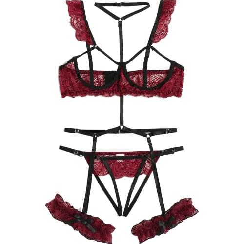Sensual Lingerie Woman Transparent Lace Sexy Lingerie Sex Temptation Bra Thong Set Porn Babydoll Hollow Out Erotic Underwear Set