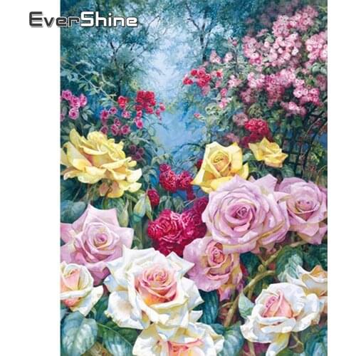 EverShine Diamond Mosaic Rose Cross Stritch Diamond Embroidery Flowers Rhinestones Art Painting Kit Handicraft Home Decor