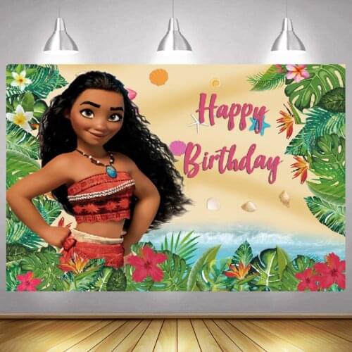 Baby Girls Moana Photo Backdrop Princess Newborn Happy Birthday Party Cartoon Vaiana Decoration Photography Backgrounds Banner