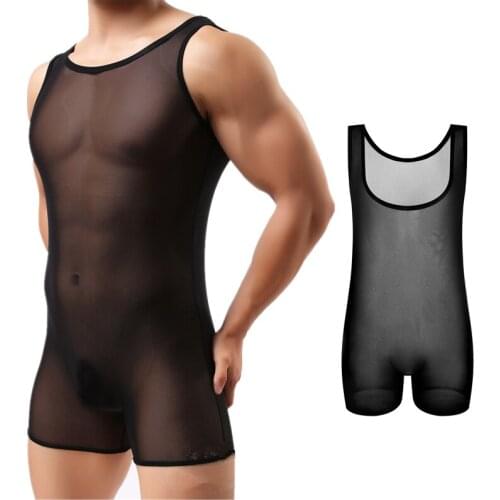 Hot Sexy MENS Underwear Transparent Mesh Sexy Onesie Boxers Thin Bodysuit One Piece Lingerie Black Lingerie Bodysuit Mesh