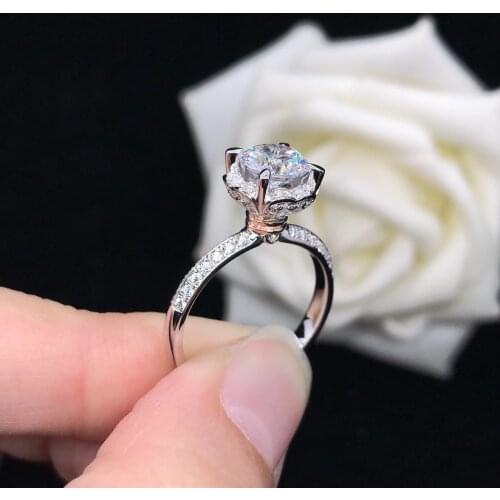 Star-spangled 1Ct 6.5mm D Color VVS1 Moissanite Engagement Ring AU585 14K White Gold Ring Wedding Diamond Jewelry
