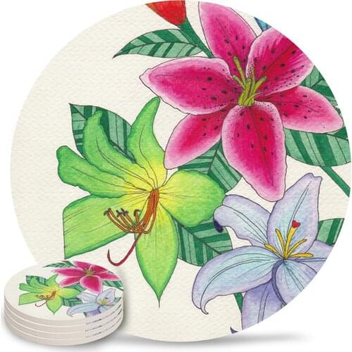Hibiscus Flower Round Coaster Coffee Table Mats Kitchen Table Accessories Absorbent Ceramic Coasters