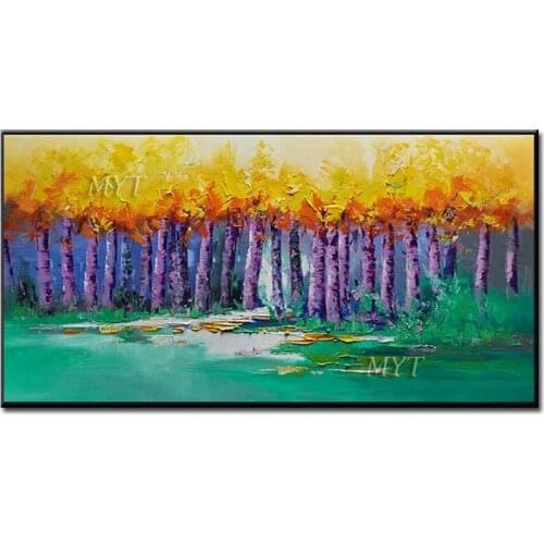 A Forest Was Covered With Yellow Leaves Green Grass Handpainted Wall Art Home Decor Picture Modern Oil Painting On Canvas