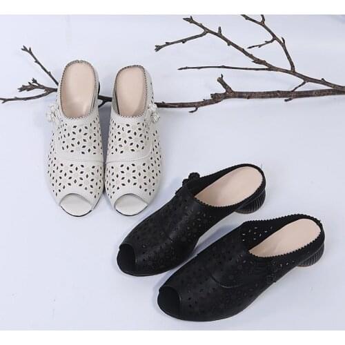 Summer New Style Breathable Comfortable Fish Mouth Shoes With Non-slip Wear-resistant Personality Womens Slippers With Mid-heel