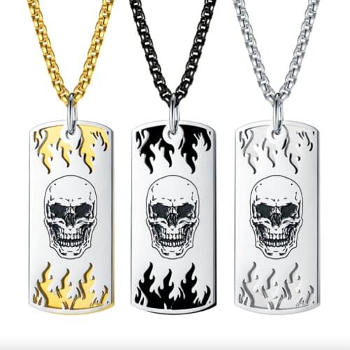 Stainless Steel Punk Rock Hip Hop Men Skull Pendant Necklace Jewelry Gift For Him With Chain